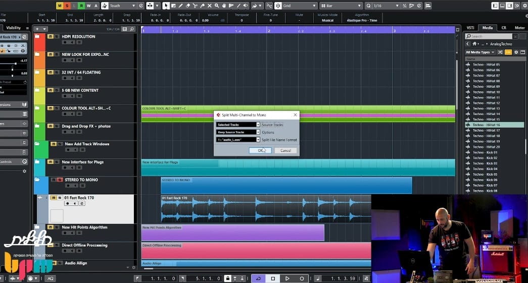 איך מפצלים ערוץ סטריאו למונו ב-Cubase 10?